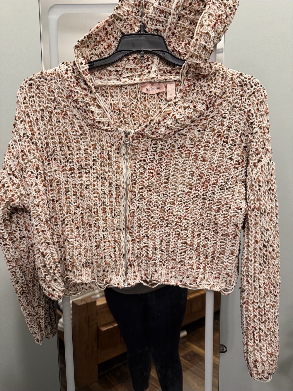 Ruffled Knit Hooded Zip Sweater - Neutral Multi by Willow & Clay